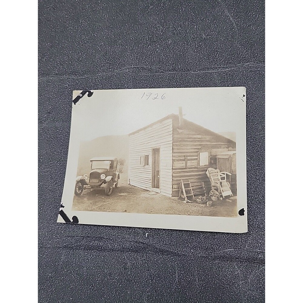 1926 Photo Sepia Ford Model T Antique House Mountains Rural Car Automobile